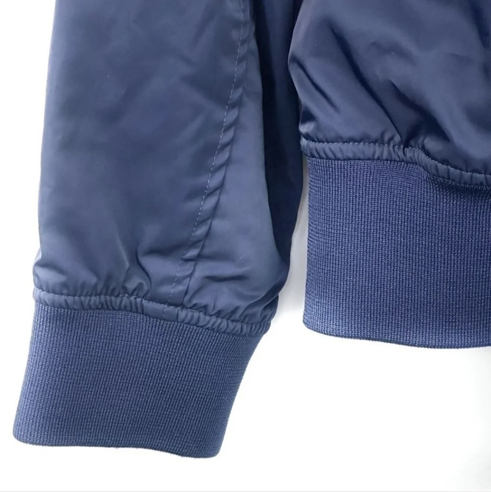 Zara Man Hooded Varsity Stripe Inside Navy Blue Bomber Jacket Size Medium - Picture 11 of 12